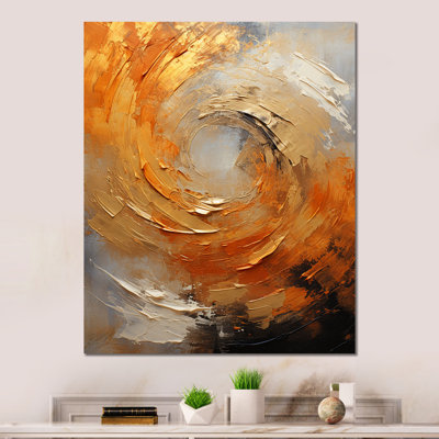 «Gold Orange Desert Mirage Spiral», art mural spirales abstraites en métal