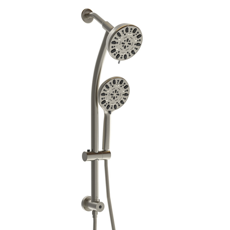 Brushed Nickel Shower With 4.7" Rain Showerhead, 7 Hand Shower, Adjustable Bar & Arm Dual Head In Slide Hose, Brushed Nickel