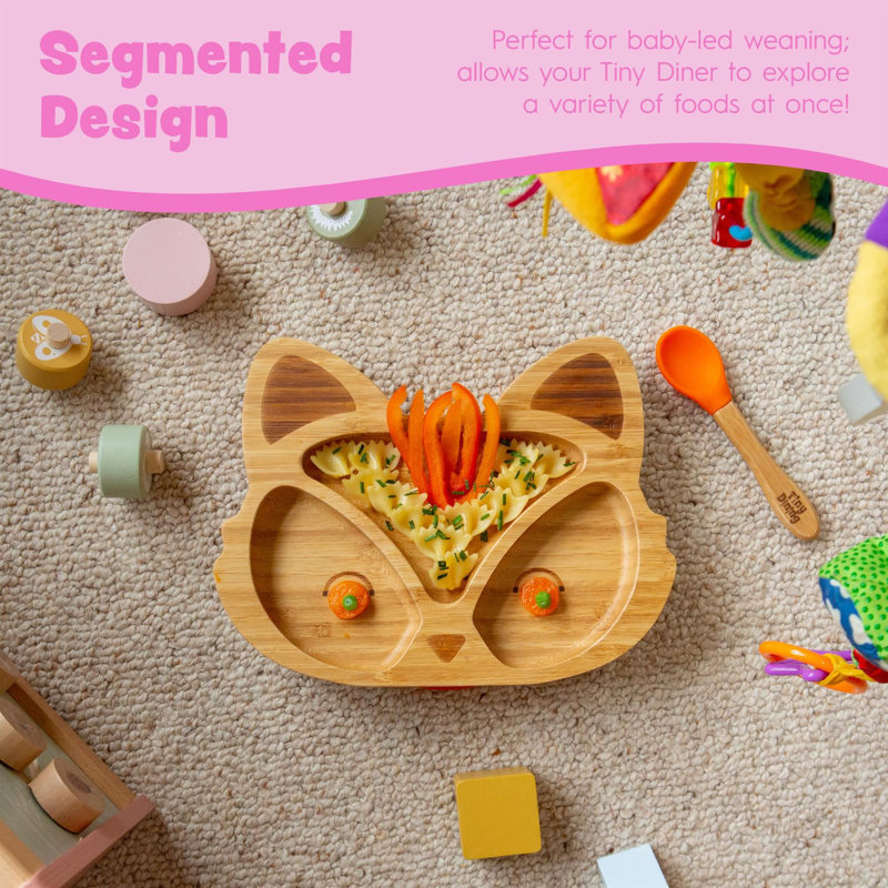 Tiny Dining - Fox Bamboo Suction Plate, Pastel Pink