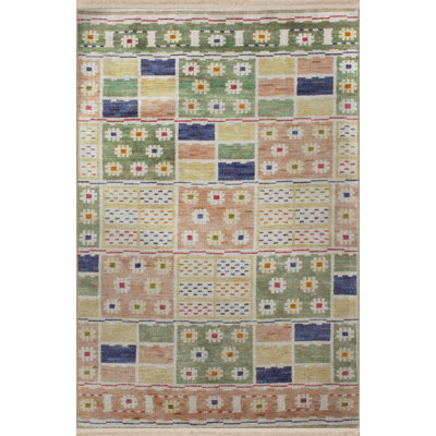 Multi-Colored Traditional Motif Ethnic Floral Patterned Fringed Vintage Decorative Rug