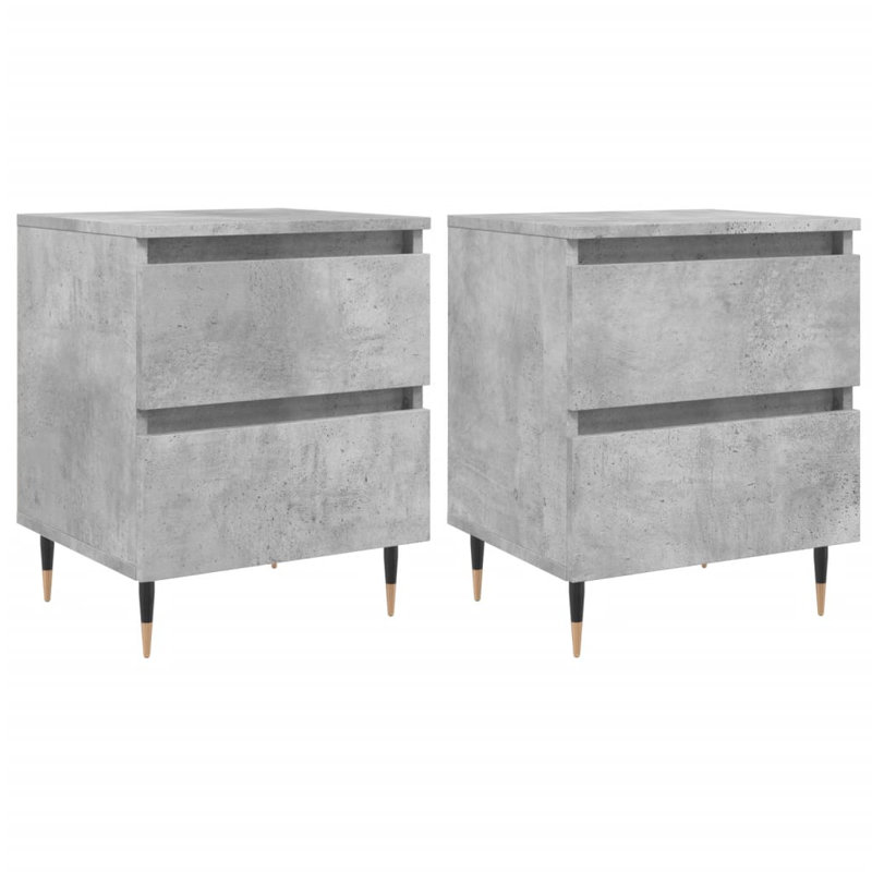 Solley 40cm W Iron Bedside Table, Concrete Grey, Set of 2