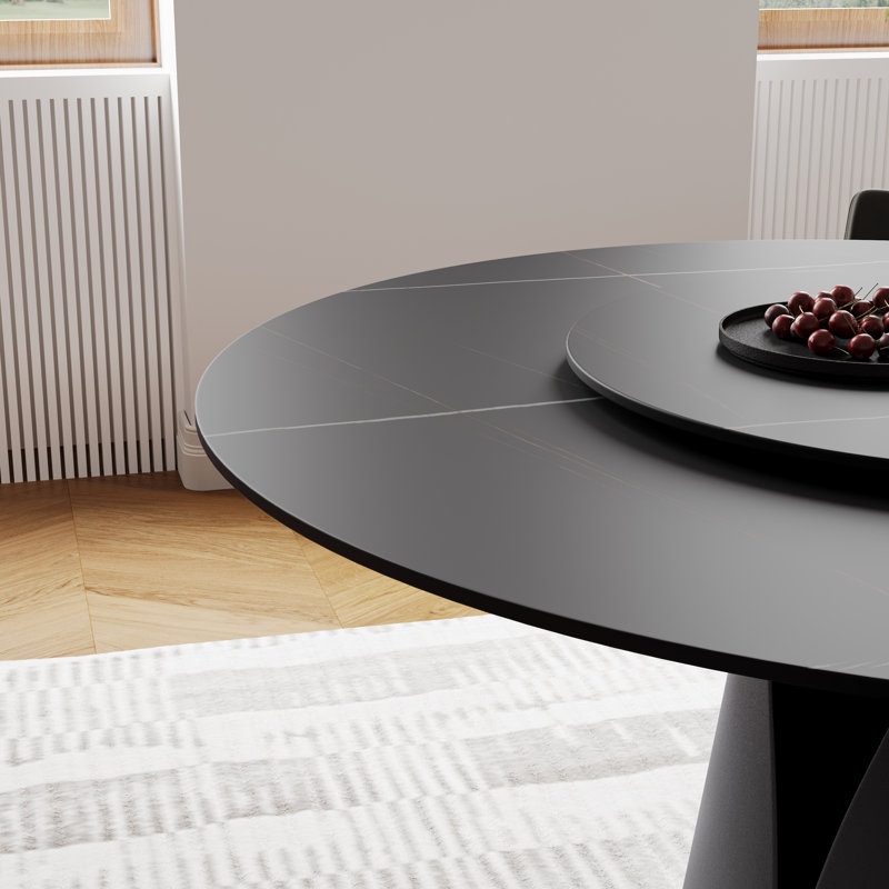 EVYN4103 Matte Sintered Stone Lazy Susan (Table Not Included), 1.18" H x 23.62" L x 23.62" W, Black