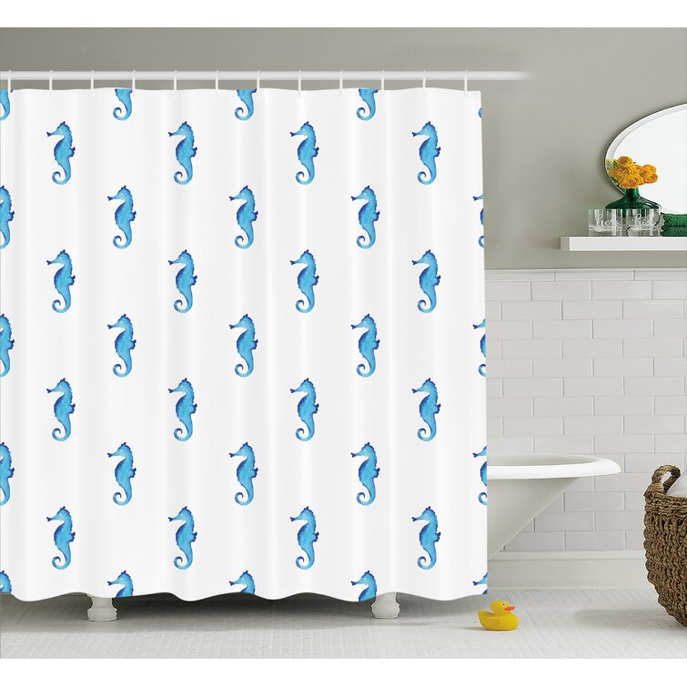 Teal Ocean Shower Curtain, Fish Ocean Animal Seashell Seahorse Shower  Curtain with Hooks, Nautical Coastal Theme Bathroom Curtain 69W X 70L Inch