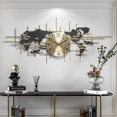Modern Metal Large Map Analog Wall Clock