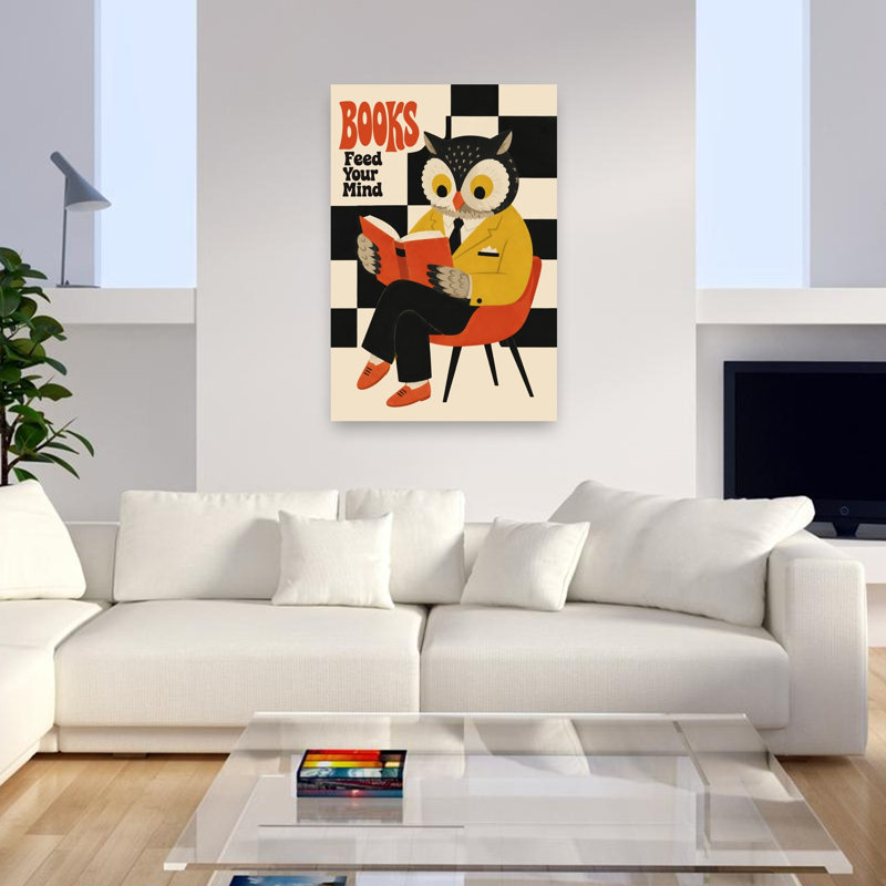 «Wise Owl», impression d'art rétro moderne rétro sur bois forêt de chouettes, H 48 po x l 32 po