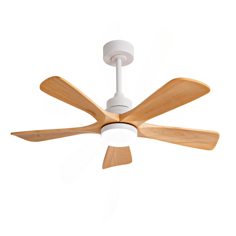 Hot Sales 42 Inch Modern Ceiling Fans With Lights And Remote Control, 5 Solide Wood Blades, Reversible DC Motor, Natural