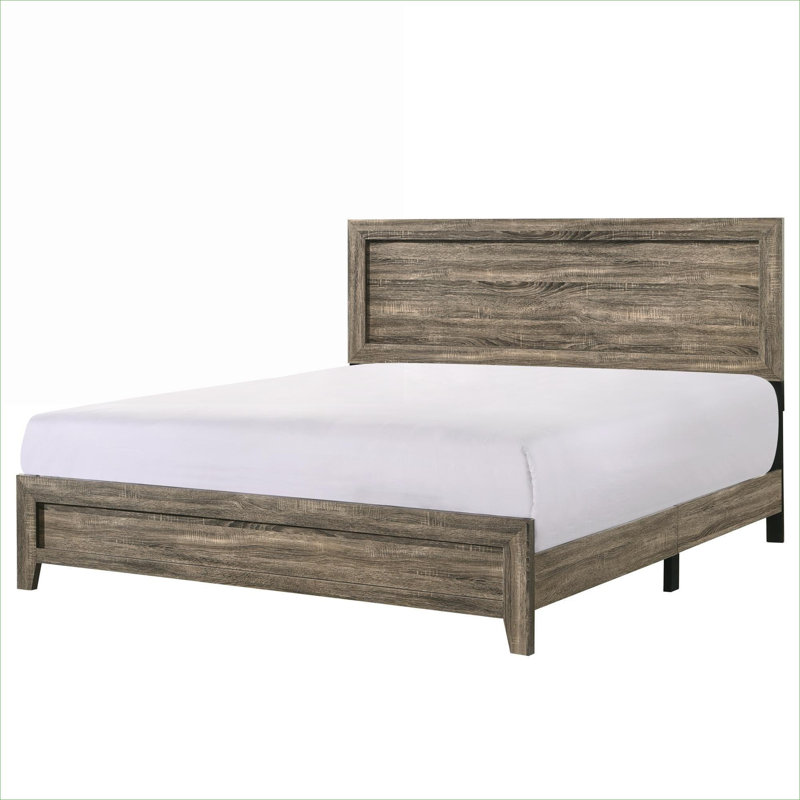 Upholstered Panel Bed Frame Contemporary Solid Wood King Size Classic Gray Bedroom Furniture