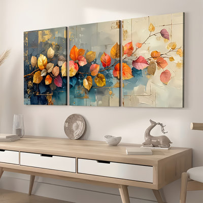 Feuilles d'automne, impression sur toile 3 pièces pour décor de salon