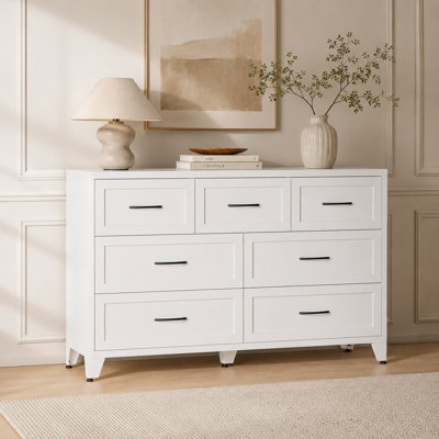 White 7-Drawer Metal Dresser Chest, 3 Small and 4 Large Drawers with Full Extension Slides