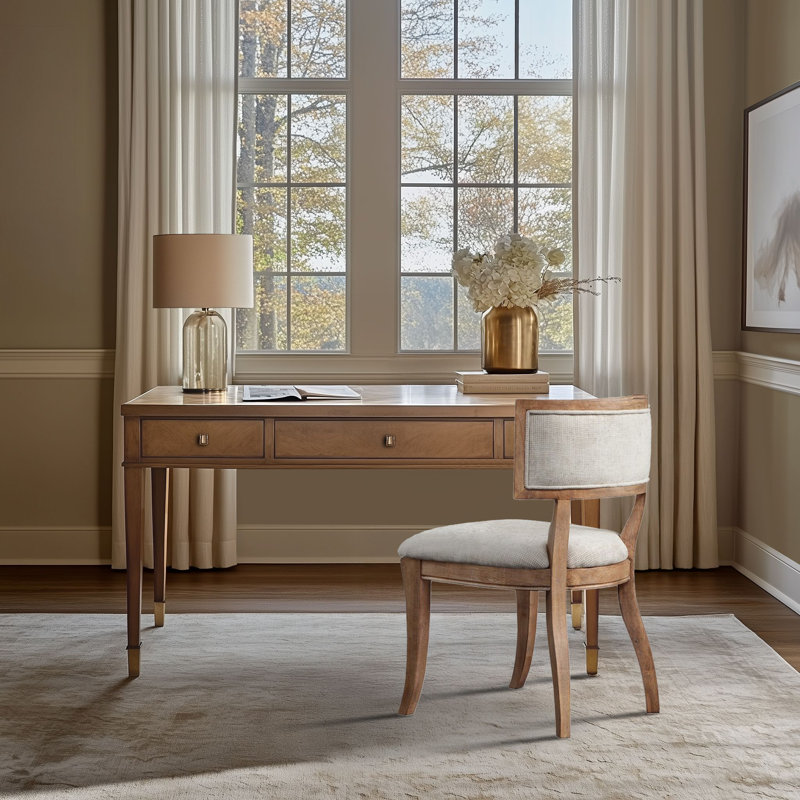 Marie Upholstered Split-Back Dining Chairs with Curved Wood Frame (Set of 2), Beige/Natural