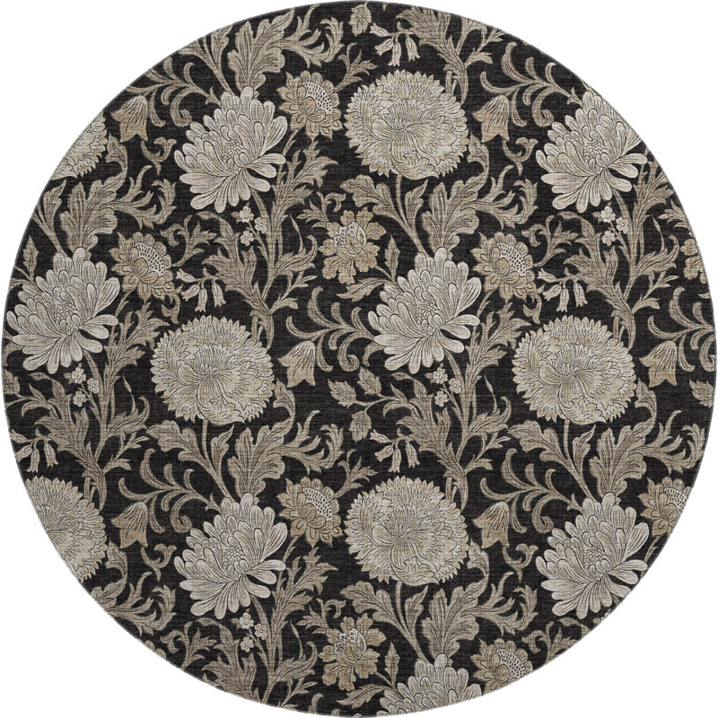 Premium Machine Washable Prisco Black Rug, Round 8'