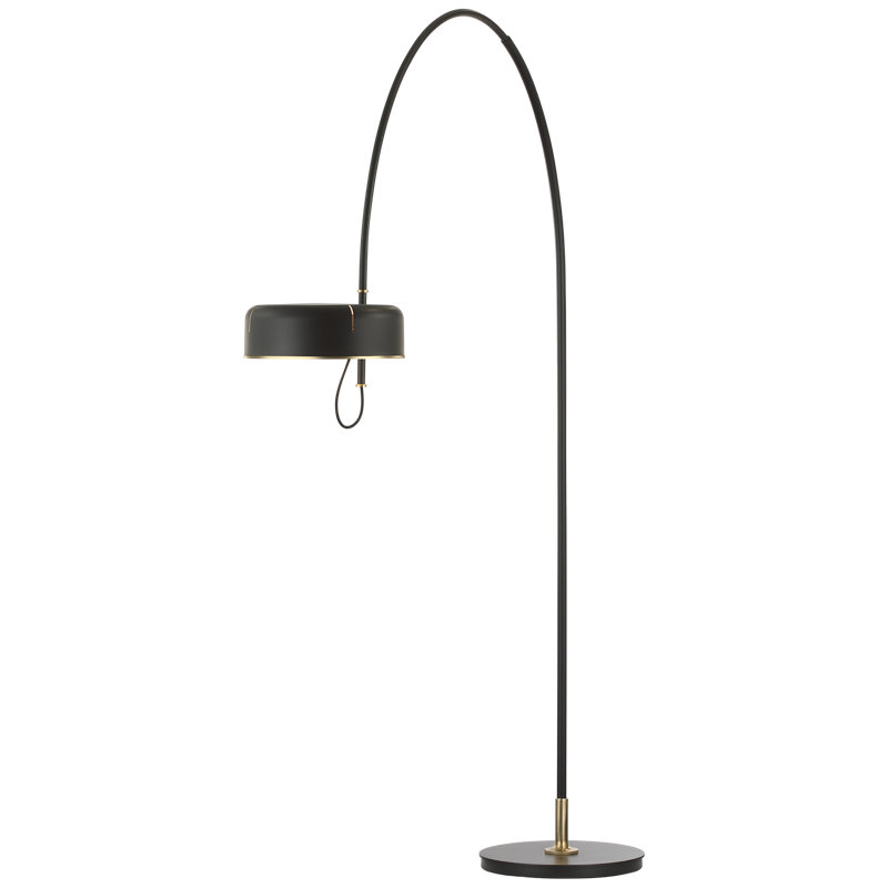 Thomas O'Brien Oso 75" Arc Reading Floor Lamp in Polished Nickel, Iron, Modern Iron/Hand-Rubbed Antique Brass