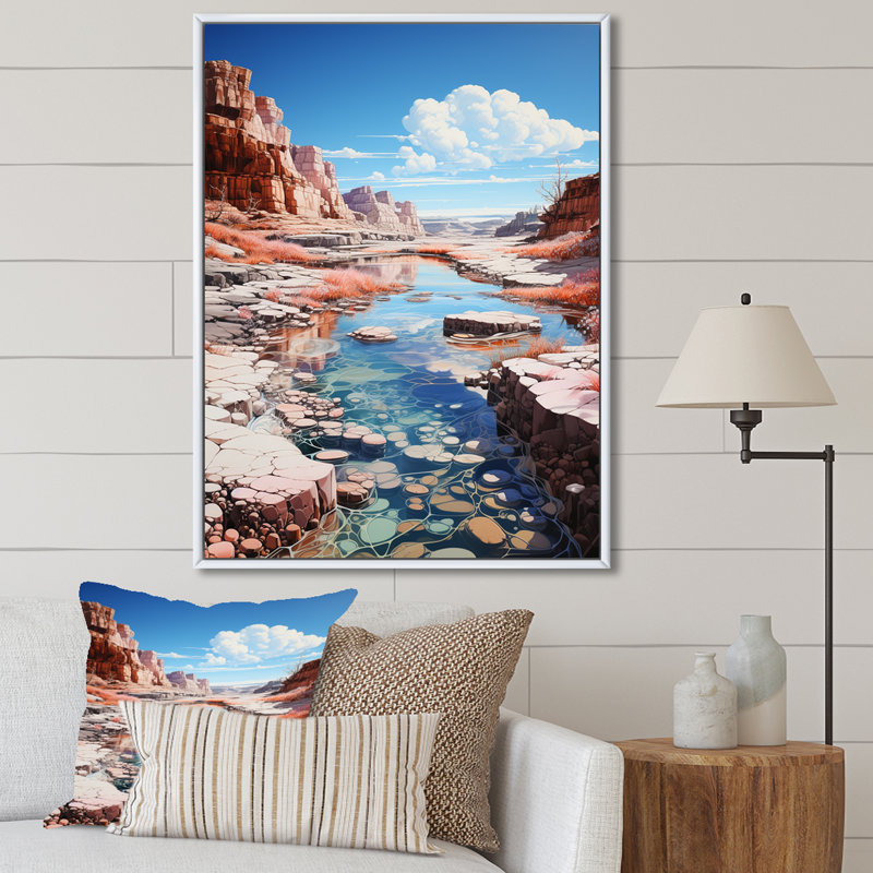 Paysage de Kawaii très sur toile, Cadre flottant blanc, 20" H x 12" W