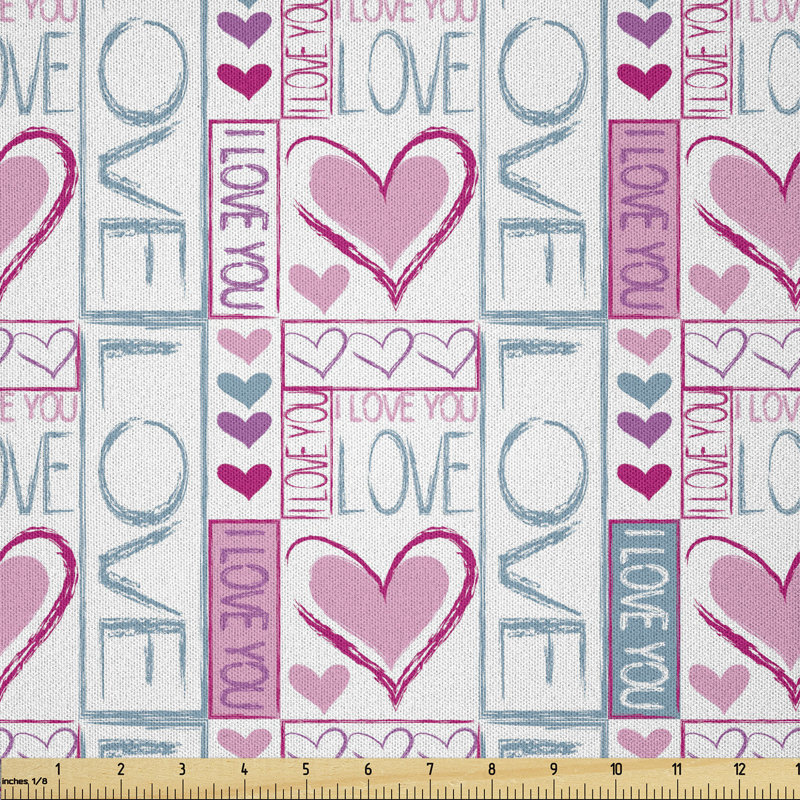 Bachmann Valentines Day Love You Calligraphy with Hearts Pastel Colored Design Fabric