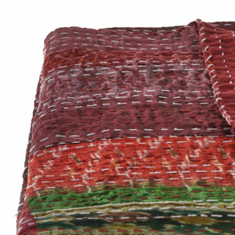 Knitted Silk Patchwork Throw Blanket, Red Patchwork