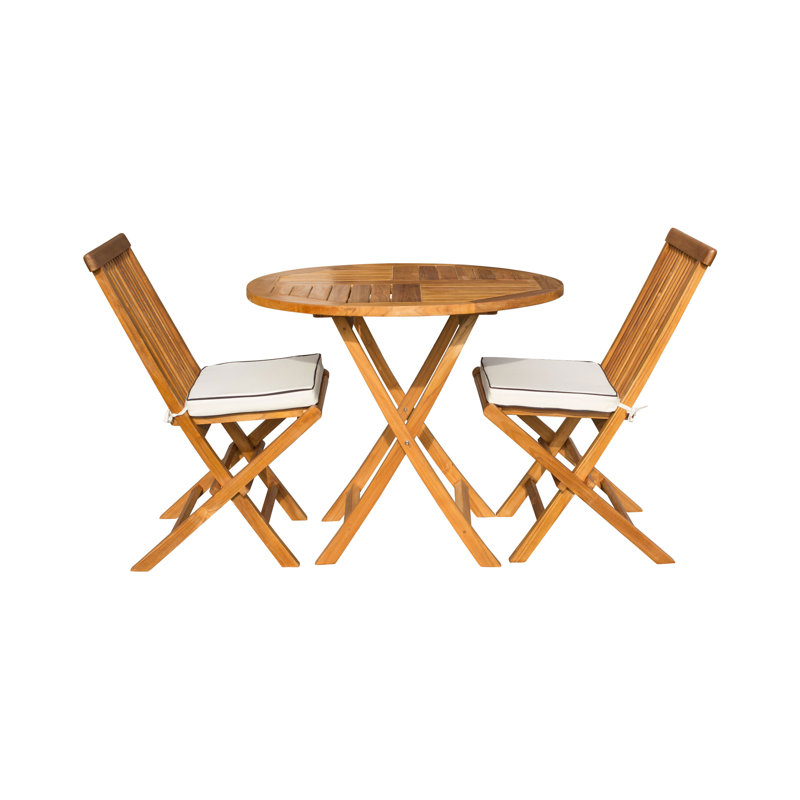 2 - Person Teak Solid Wood Patio Dining Set Round Table with Cushions Included