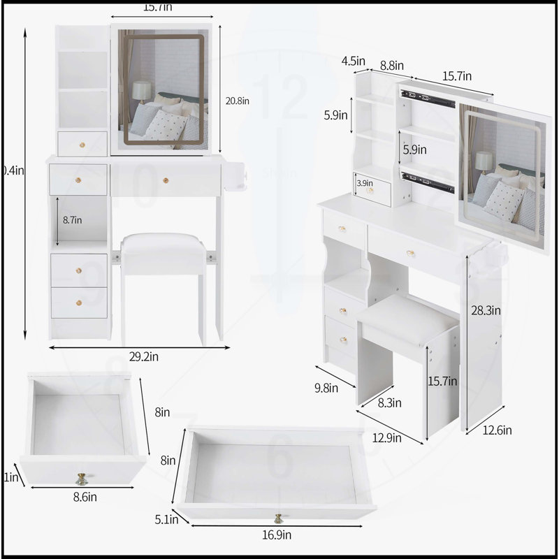 Table de coiffeuse polyvalente avec fonctions avancées pour les soins personnels