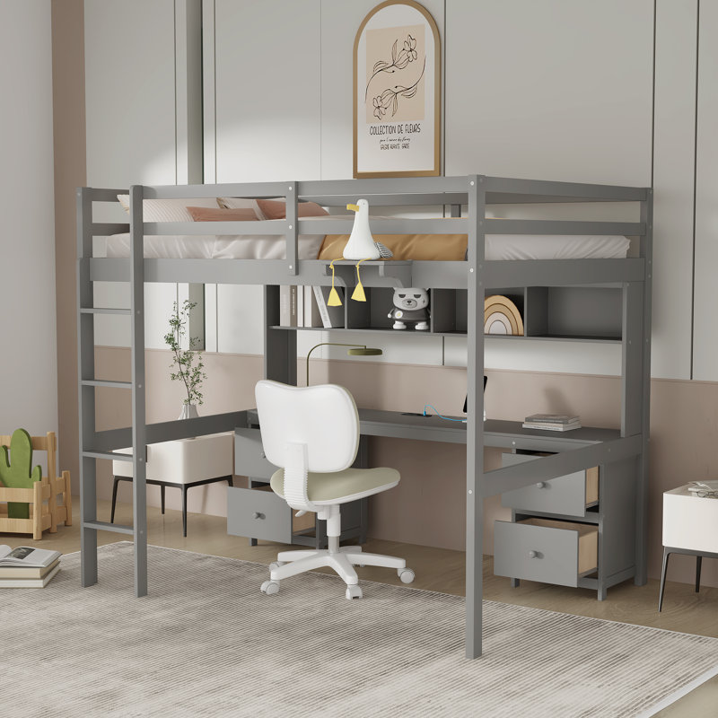Lit mezzanine 4 tiroirs Lilia par Harriet Bee, gris