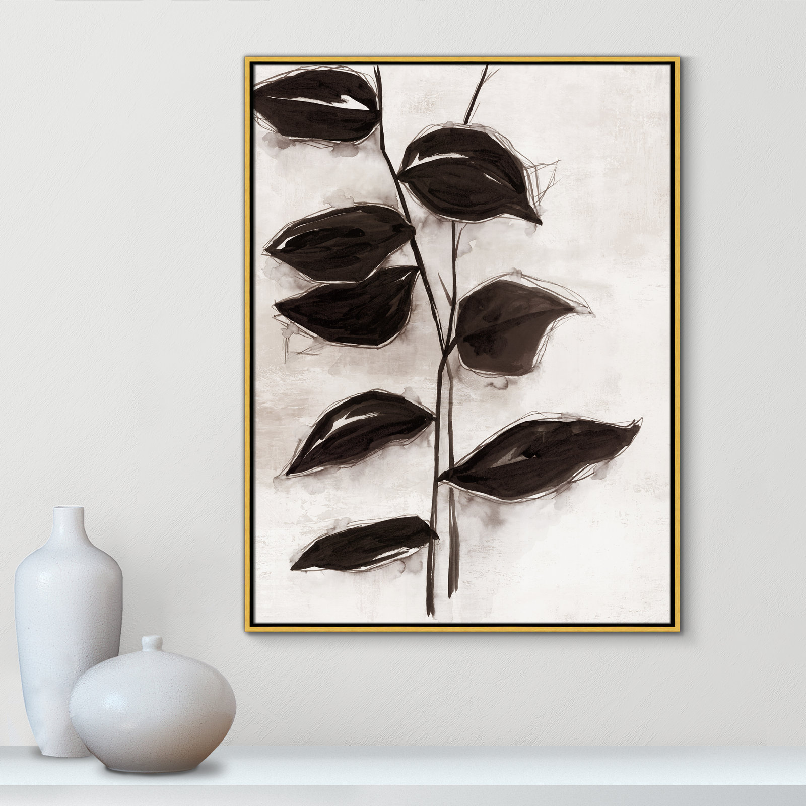 Leaves I by Eva Watts, 41.5" H x 31.5" W x 2" D, Gold Framed
