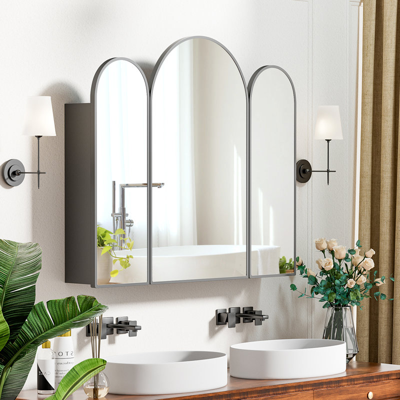 Dashaun 31.5 "W Medicine Cabinet With Triple Arched Mirror, Black