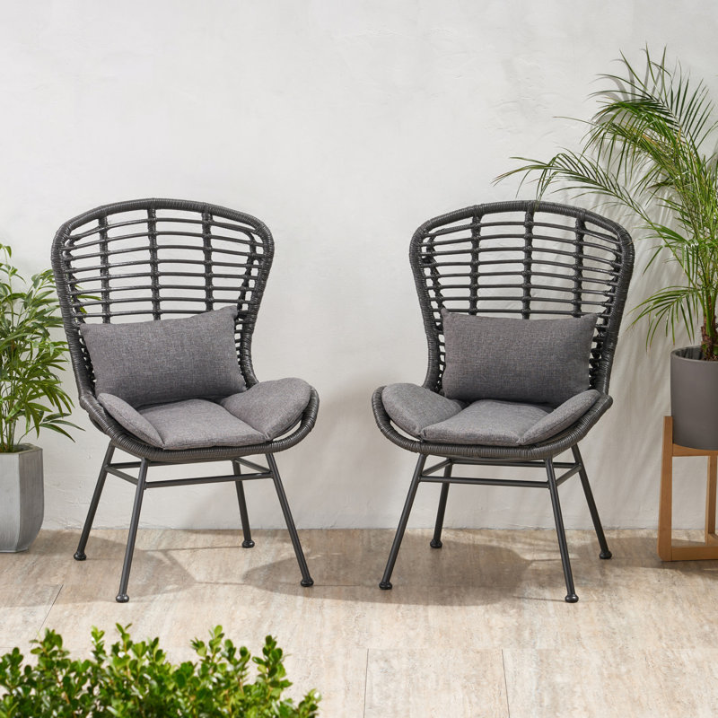 Ensemble de 2 chaises de patio avec coussins Frazer, Coussin gris / cadre noir