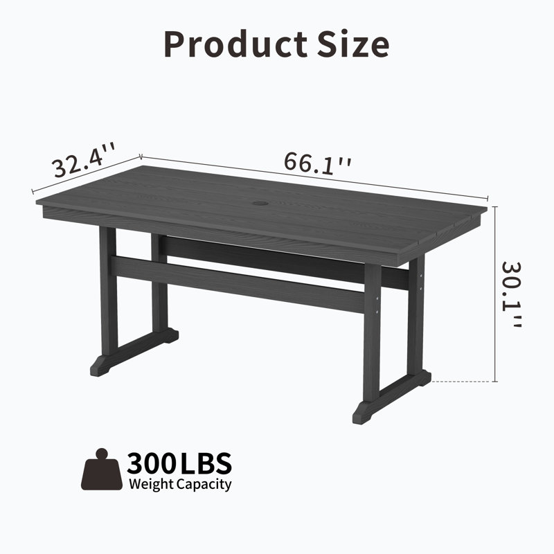 Outdoor Dining Set Hdpe Rectangular Patio Table Poly Dining Table, Black