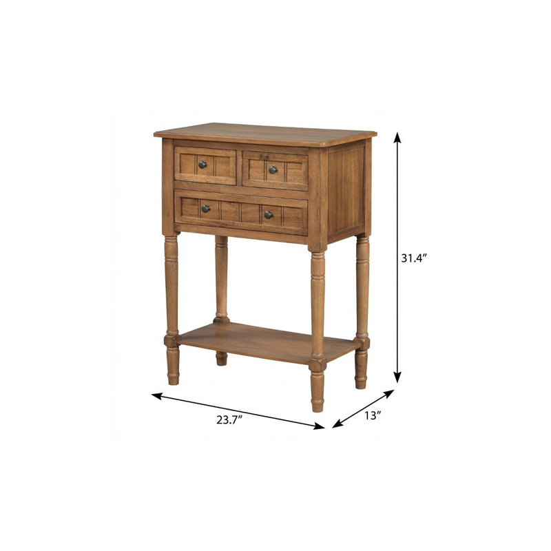 Console 24 po en bois massif naturel vieilli avec tablette et trois tiroirs