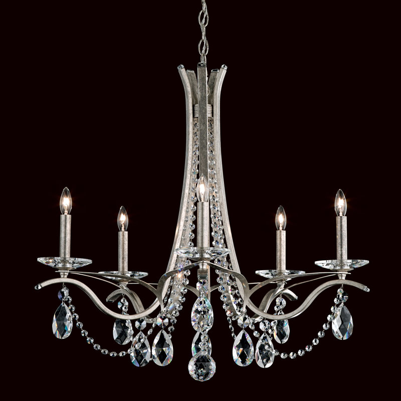 Vesca 5 Light 29in x 27in Chandelier in Heirloom Gold with Clear Radiance Crystals, Czech, Antique Silver, Antique Silver