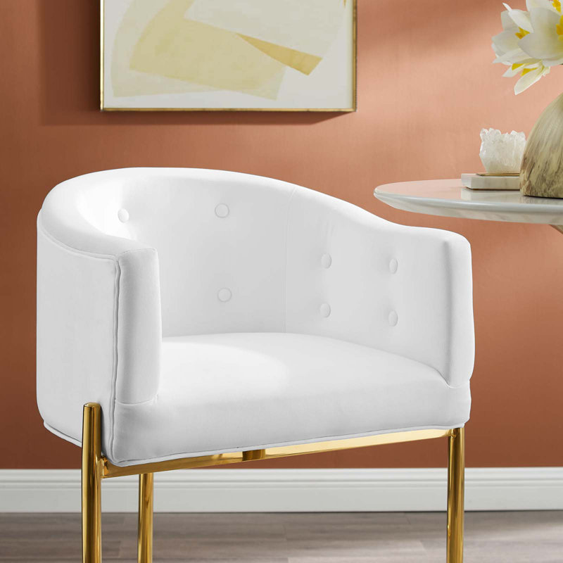 Savour Tufted Performance Velvet Bar Stool, White, Bar Stool (29” Seat Height)