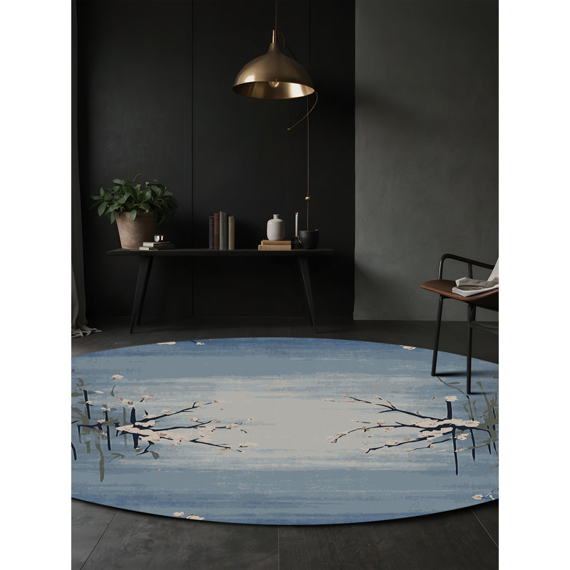 Machine Washable Blue Area Rug, Round 7'