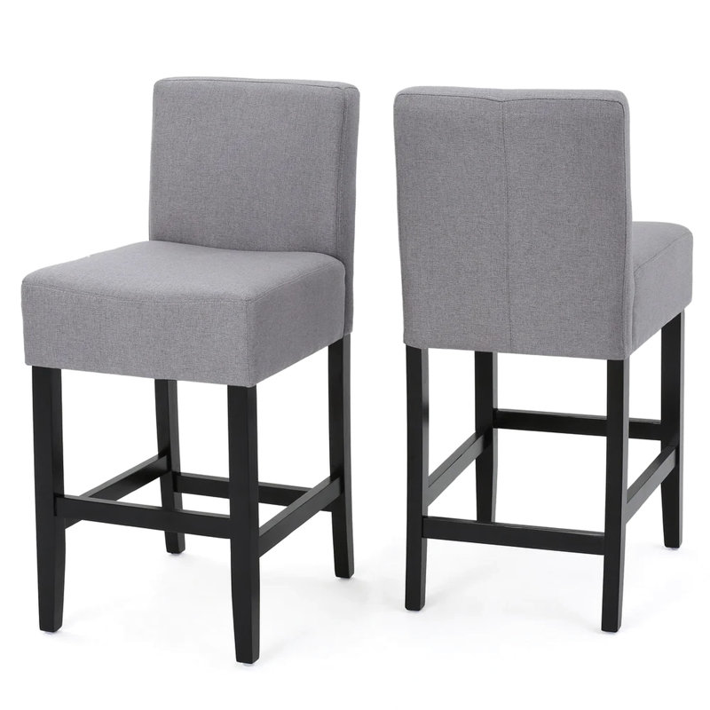 2 tabourets de comptoir Kd, de couleur grise, P 17,75 po x l 23,20 po x l 37,73 po, structure en bois massif, tissu à 100%, option de style K - P 17,75 po x l 23,2 po x H 37,73 po, pieds, revêtement, élégant pour tous les traits