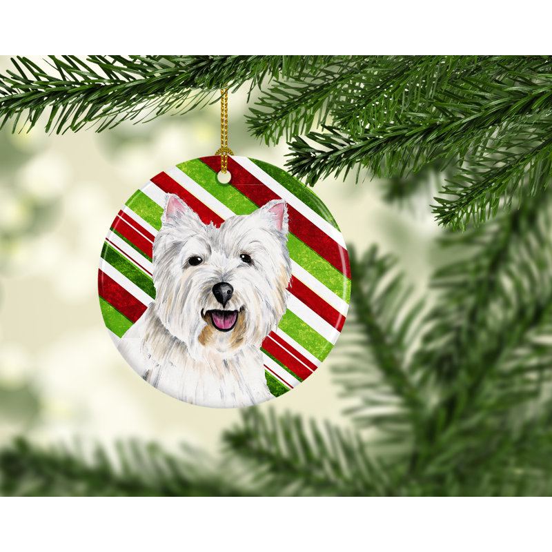 Ornement figurine suspendu en céramique de noël westie