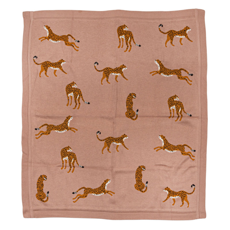 Cotton Knit Throw With Cheetahs