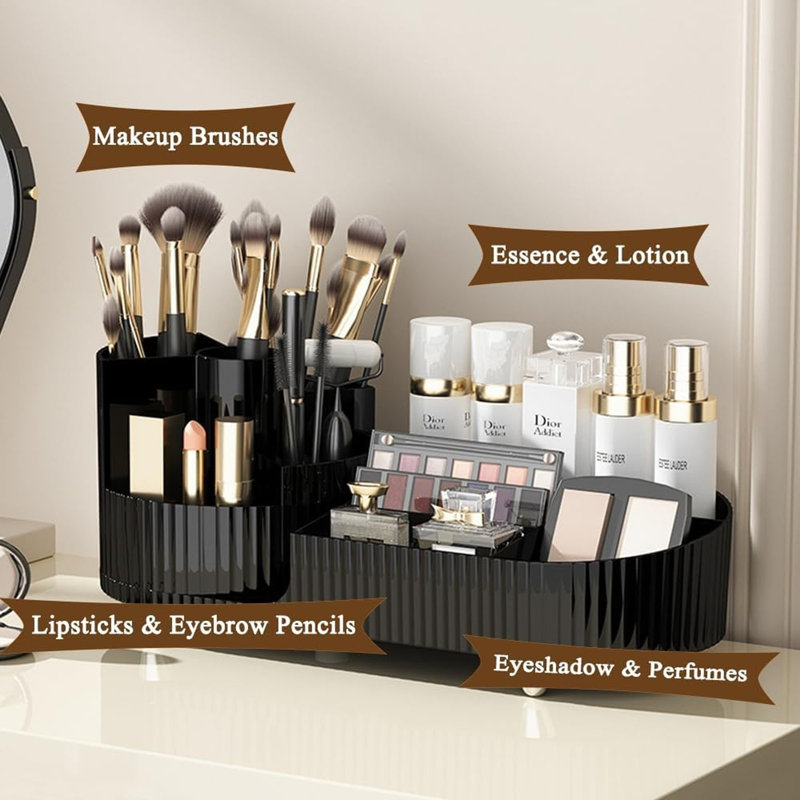 Countertop Rotating Makeup Organizer 360 Rotating, Black