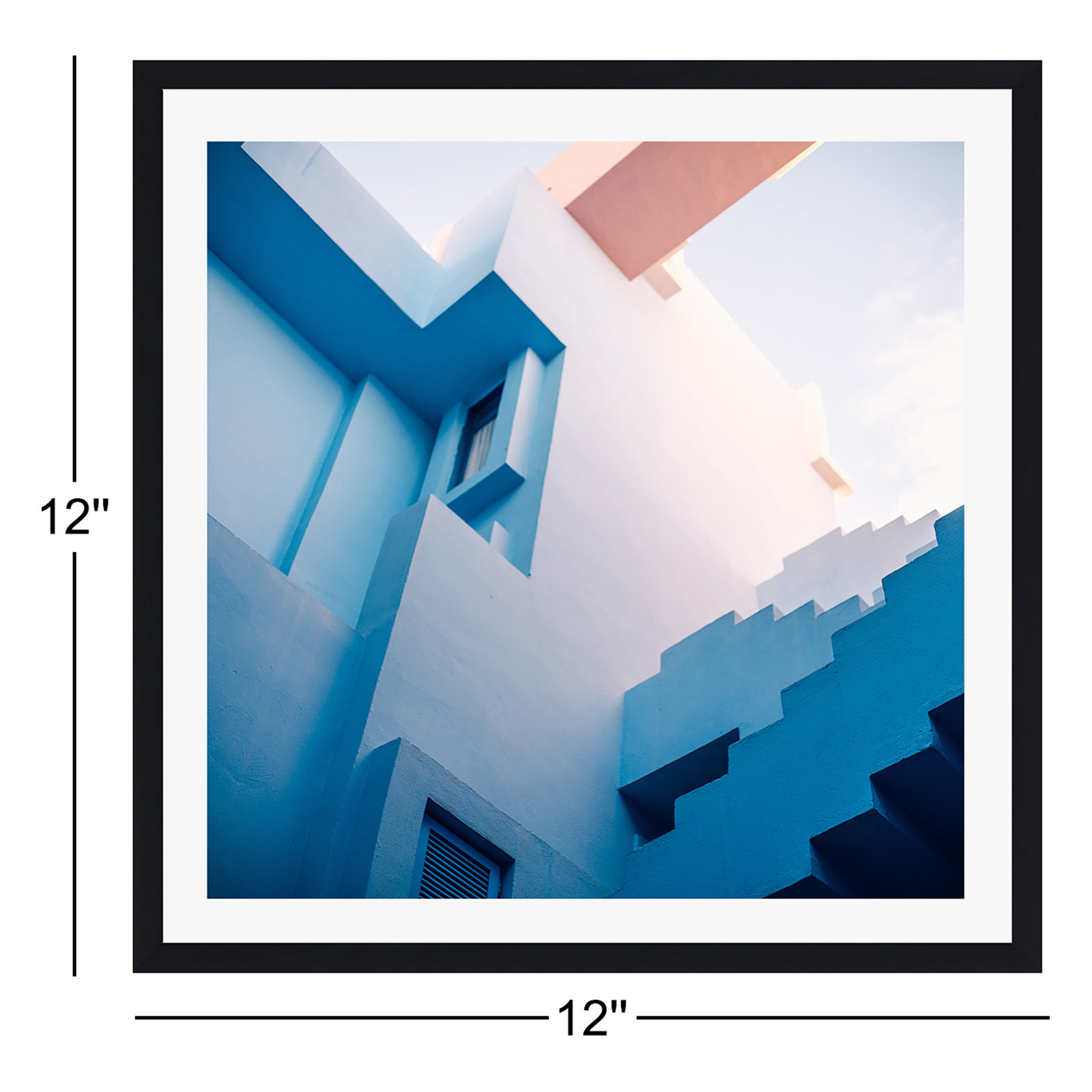 Muralla Roja Blue And Pink Geo by Raisazwart, Black Floater Framed, No, 12" H x 12" W x 0.75" D
