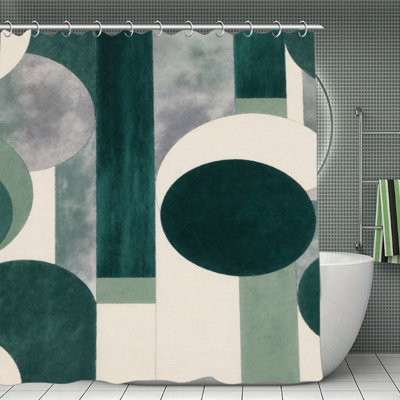 Geometric Green Circles & Stripes Shower Curtains For Bathroom, 71 × 71