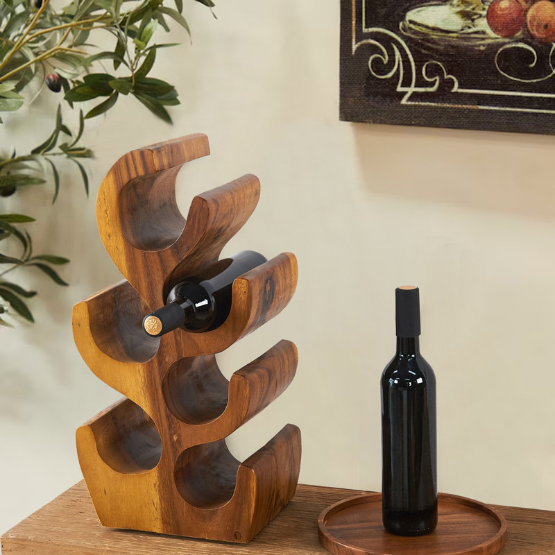 Solid Wood Tabletop Wine Bottle Rack Brown, 50cm H x 25.4cm W x 17.8cm D