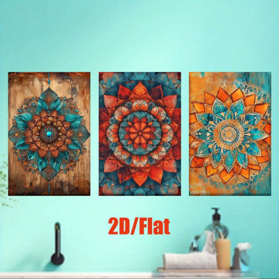 «Vibrant Boho Mandala», reproduction sur toile 3 pièces - Espace de vie éclectique
