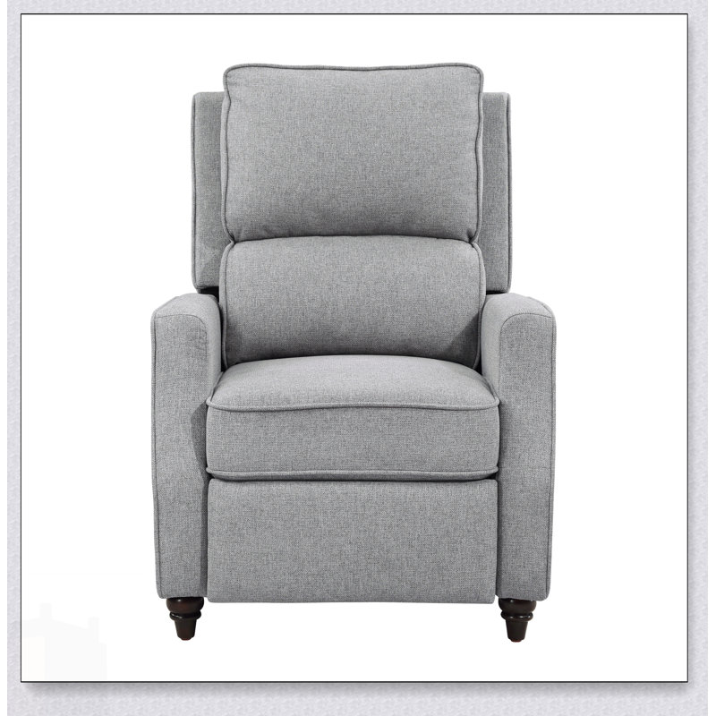 Fauteuil inclinable rembourré en tissu gris avec dossier en bois massif, style transitionnel, 1 pièce, Gris
