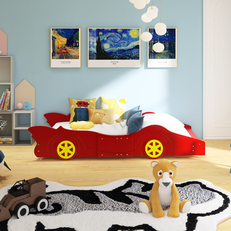 Lit plateforme avec roulettes Race, Lit simple, Rouge