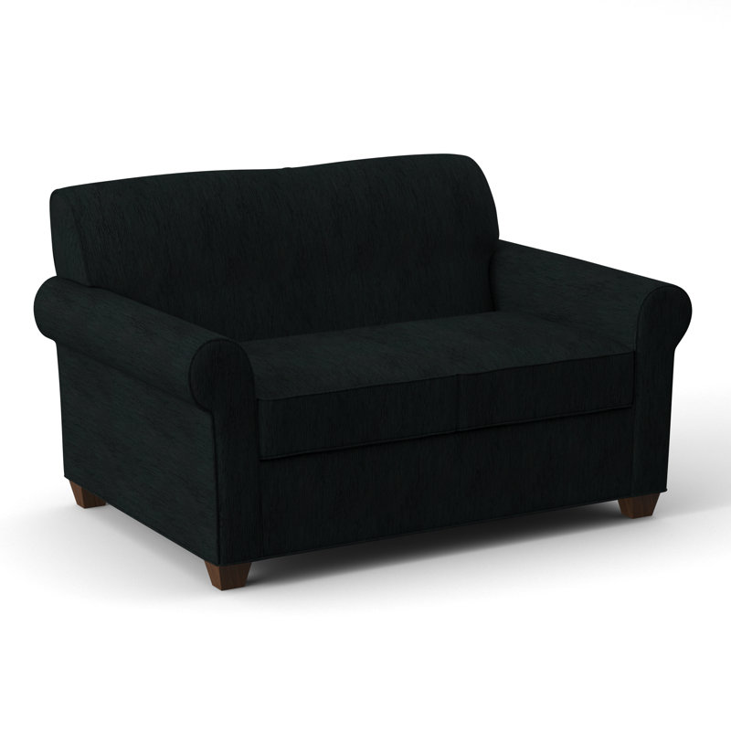 Finn 59" Rolled Arm Loveseat, Cardigan Coal, Montana Walnut