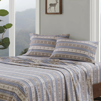 Drap-housse bleu flocon de neige 3 pièces bleu, flanelle 100% coton, finition velours doux, entièrement ajusté, lavable à la machine, avec plat et taies d'oreiller en flanelle