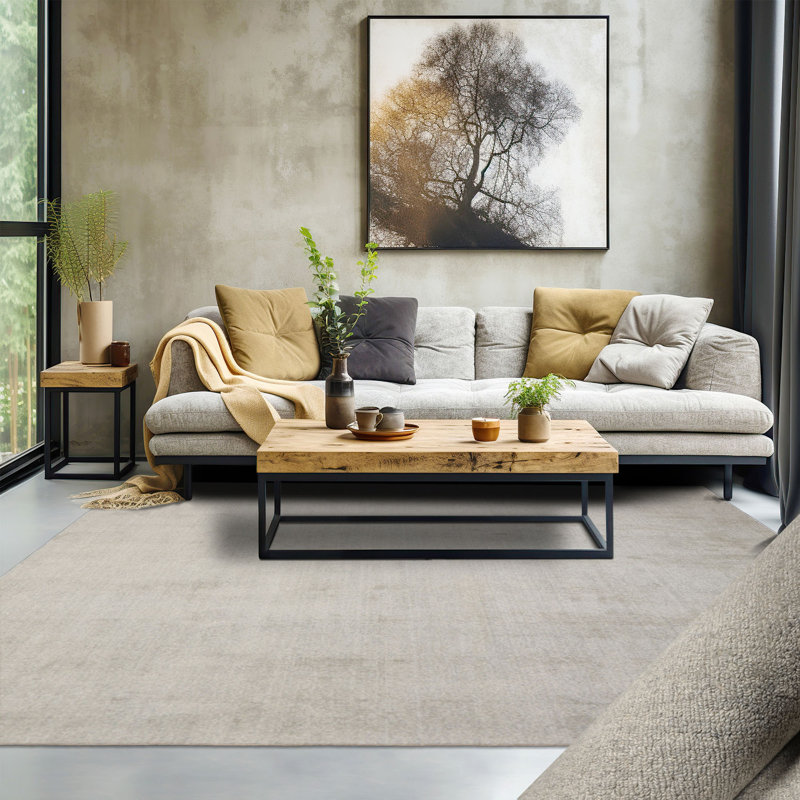 Tapis multicolore en laine touffeté à la main gris Mossy, Rectangle 7 pi 6 po x 9 pi 6 po