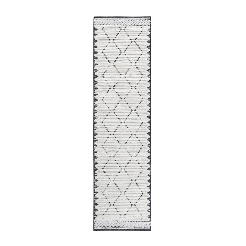 Cream Anthracite Trellis Geometric Indoor Runner Rug 2'2" X 8', Non-Shedding Polypropylene | Gift Idea, Runner 2'2" x 8'