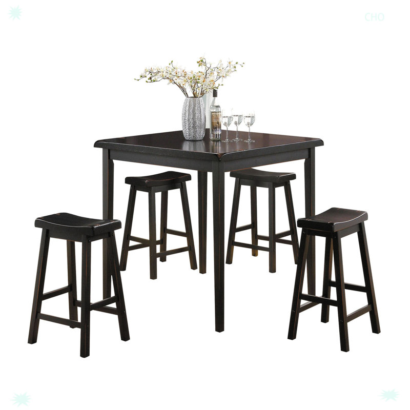 Ensemble de comptoir 5 pièces avec tabourets de selle, Noir, noir, noir, noir, Noir, noir, noir, noir