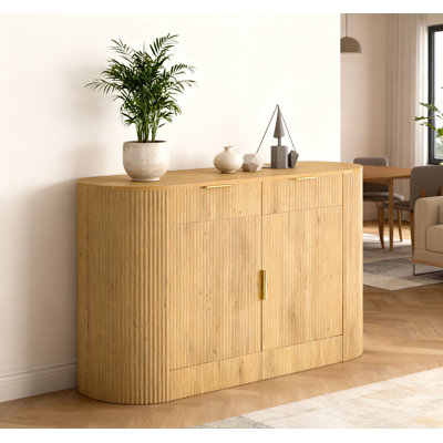 55.1" Modern Storage Cabinet – 2 Doors & 2 Drawers, Stripe Mdf Sideboard With Aluminum Handles, Curved Side Door & 3-tier Shelves, Buffet Cabinet For by Ebern Designs