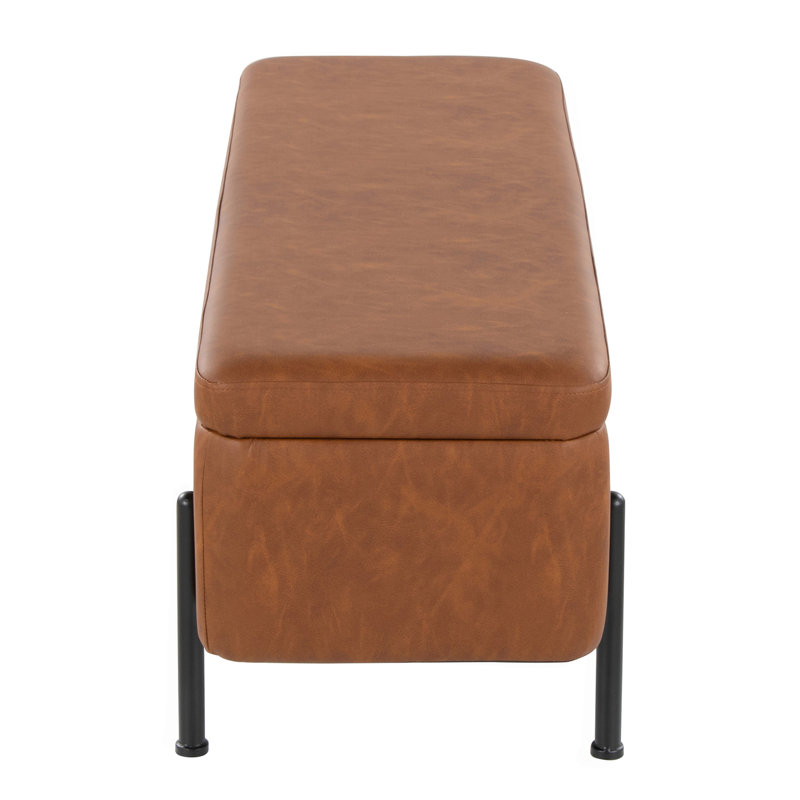 Banc de rangement contemporain en similicuir noir et acier par Lumisource