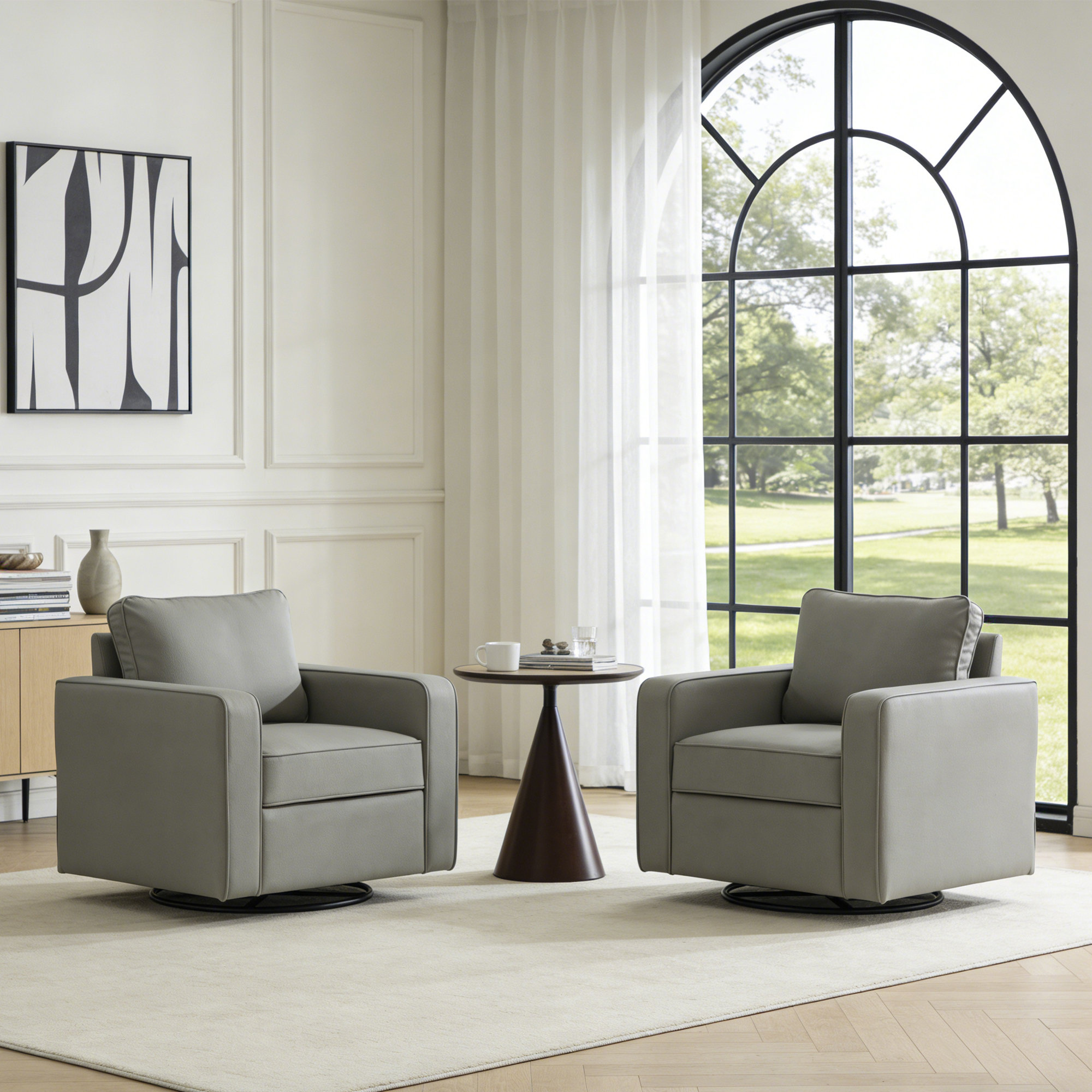 Latitude Run® Wide Modern Upholstered Swivel Barrel Chair Accent ...