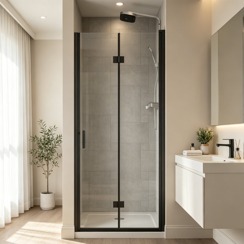 32-33.2 In. W X 72 In. H Bi-Folding Pivot Frameless Shower Door With Clear Glass, Black