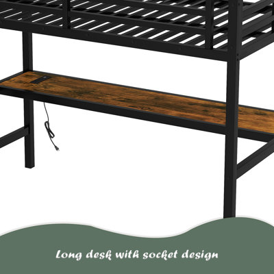 Lit mezzanine simple en métal de taille XL avec prise de courant et éclairage à DEL, peu encombrant, réduit le bruit